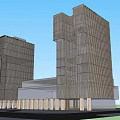 Modern Commercial Complex Architecture Featuring Glass Facade And High Rise Structure 3d model
