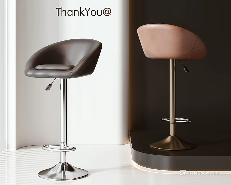 Black and Brown Modern Leather Bar Stools with Adjustable Height and Metal Base Design 3d model 