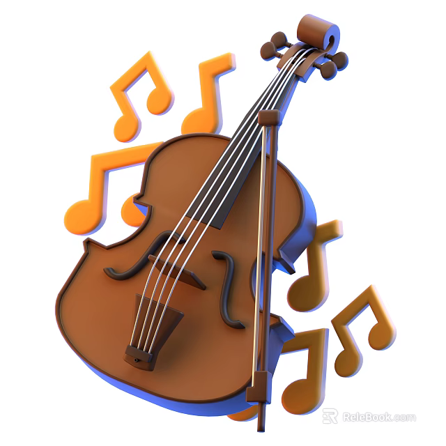 Beautiful Musical Instruments Design Featuring Violin And Floating Music Notes Art 3d model 