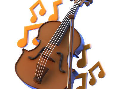 Beautiful Musical Instruments Design Featuring Violin And Floating Music Notes Art 3d model