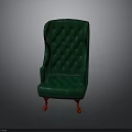 Classic Green Tufted Armchair With Red Legs And Elegant Design