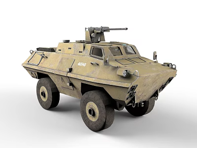 Sand Colored Military Armored Vehicle With Four Wheeled Design And Mounted Machine Gun 3d model