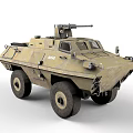 Sand Colored Military Armored Vehicle With Four Wheeled Design And Mounted Machine Gun