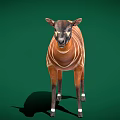 Realistic Full Body Brown And White Striped Tapir Standing On Green Background