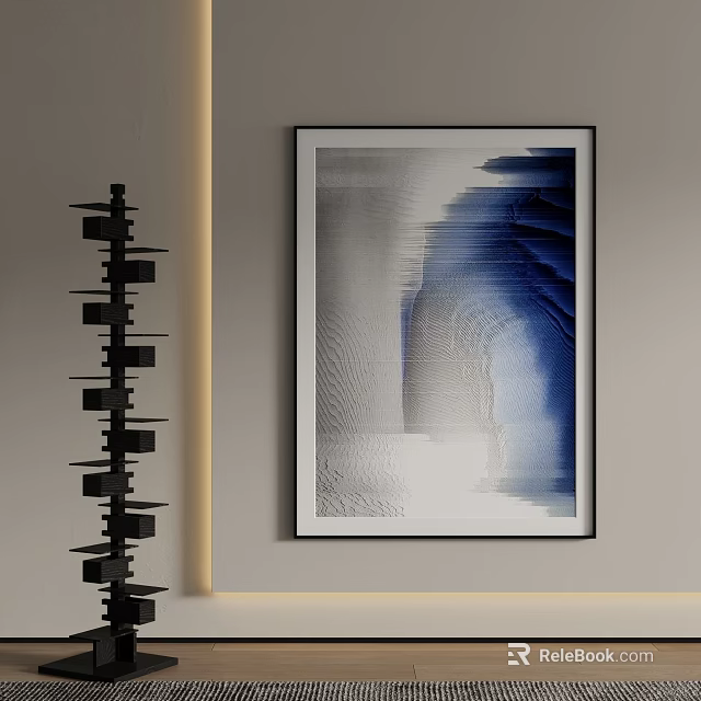 Modern Framed Landscape Art With Blue White Gradient For Wall 3d model
