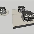 Detached Villa With White Exterior Black Roof Wrought Iron Gate Surrounded By Trees