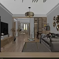 Modern Living and Dining Room Interior With TV Stand Sofa Coffee Table And Wall Decor