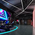 Modern Cinema Interior With Starry Ceiling Lights Geometric Design And Large Screen 3d model