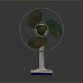 Modern Electric Fan With Metal Grille Green Blades And Blue Base