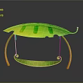 Green And Yellow Leaf Shaped Top Swing With Curved Frame And Hanging Seat