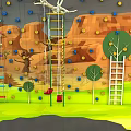 Indoor Sports Equipment Featuring Climbing Wall With Colorful Holds Ladders And Tree Rockery Background