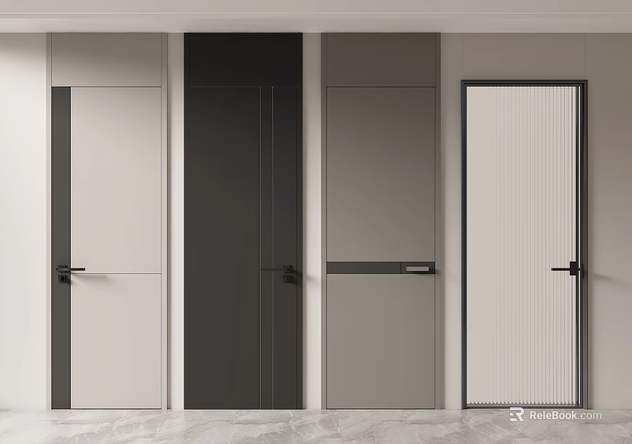 Modern Style Hinged Doors In Different Tones Featuring Sleek Frames And Textured Panels 3d model
