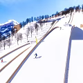 Outdoor Winter Fitness Activity With People Skiing On Snowy Mountain Slope