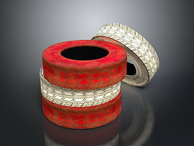 Colored Stacked Tires With Red And White Tread Patterns And Layered Design 3d model