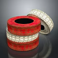 Colored Stacked Tires With Red And White Tread Patterns And Layered Design