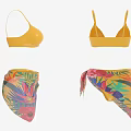 Yellow Bikini Set With Triangle Top And Tropical Floral Print Bottoms