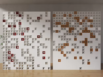 Modern Room Divider With Geometric Pattern And Red Brown Colorful Blocks 3d model