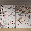 Modern Room Divider With Geometric Pattern And Red Brown Colorful Blocks 3d model