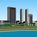 Modern High Rise Hotel Building With Commercial Podium And Green Landscaping