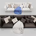 Dark And Light Colored Sectional Sofas With Multiple Pillows And Soft Blankets 3d model