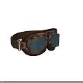 Vintage Aviator Goggles With Leather Strap Metal Frame And Blue Lenses