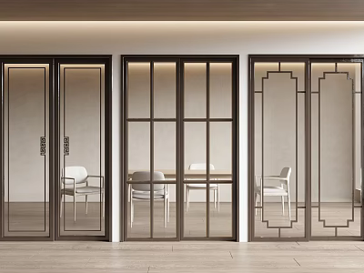 Modern Interior Sliding Doors Featuring Different Designs Glass Panels And Dining View 3d model