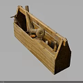 Vintage Wooden Toolbox Containing Assorted Hand Tools And Small Gear 3d model