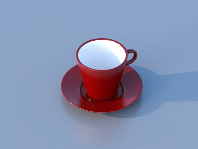 Stylish Red Cup And Saucer Set For Daily Household Use 3d model