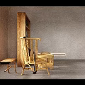 Natural Wicker Sofa And Coffee Table Set With Cozy Chair Wooden Bookshelf And Large Plant