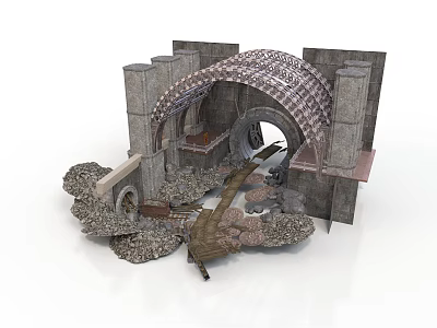 Historical Style Stone Arch Stone Arch Ancient Architecture Ruins Stone Pillar Gravel Road Historical Remains Ancient Architecture Arch Structure Stone Building Desolate 3d model