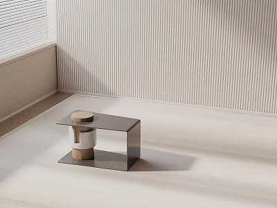 Modern Minimalist Side Table With Metal Frame Glass Tabletop And Decorative Storage Box 3d model