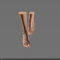 Woman's Bare Feet With Wooden Prosthetic Leg Standing On Gray Background Showing Natural Toes And Shadow