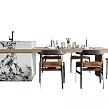 Modern Dining Table Set With Marble Patterned Counter And Wooden Chairs For Dining Room 3d model