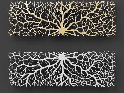 Intricate Hollow Out Carved Branch Pattern Decorative Panels in Gold and White 3d model