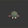 Fantasy Spiked Green Spherical Creature With Large Eyes Red Lips And Side Protrusions