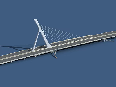 Modern Cable Stayed Bridge With White Pylon And Gray Deck In Blue Sky Background 3d model