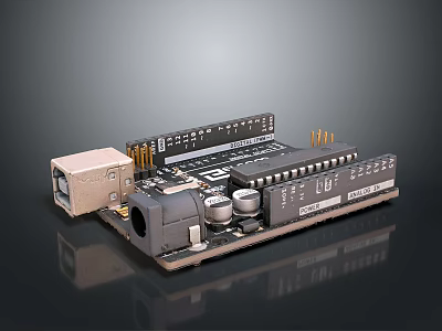 Electronic Development Board Equipped With USB Port And Various Electronic Components On Circuit Board 3d model