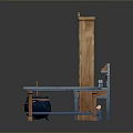 Collection of Wooden Furniture Including Bookshelf Workbench Barrel Stool and Table