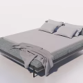 Modern Gray Double Bed With Metal Legs Two Pillows And Blanket