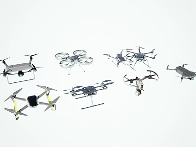 Various Drone Models Featuring Different Designs and Multirotor Configurations 3d model