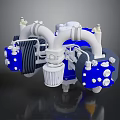 Automotive Parts Blue And White Mechanical Components With Multiple Circular Parts And Pipes