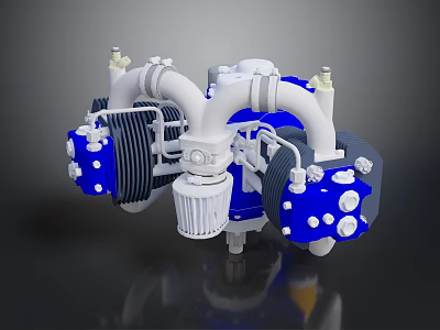 Automotive Parts Blue And White Mechanical Components With Multiple Circular Parts And Pipes 3d model