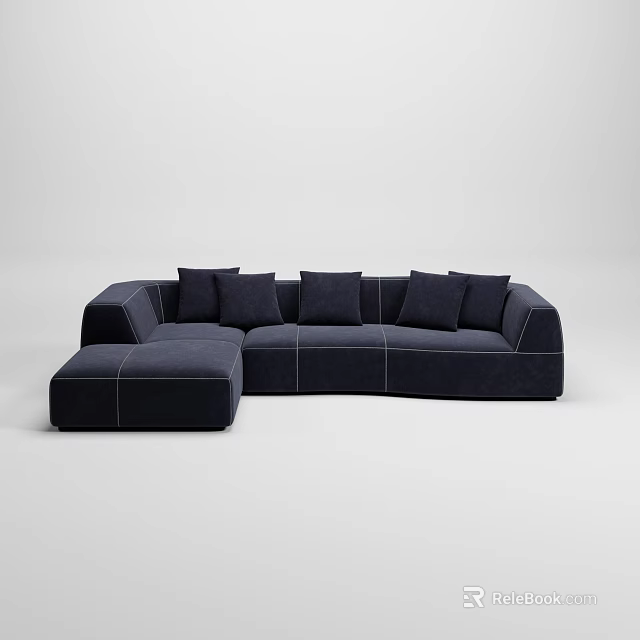 Navy Blue Sectional Sofa Set With Multiple Cushions Modern Upholstered Design 3d model