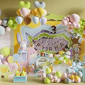 Colorful Heart Shaped and Round Balloons for 2nd Birthday Party Decorations with Cartoon Elements