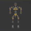 Yellow And Black Mechanical Robot Character In Standing Pose With Green Accents And Joint Details