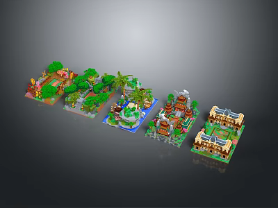Creative Lego Building Models Featuring Different Styles Trees and Small Ponds 3d model