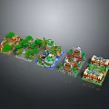 Creative Lego Building Models Featuring Different Styles Trees and Small Ponds 3d model