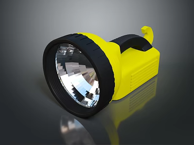 Portable Yellow Handheld Flashlight With Black Grip And Reflective Lens Design 3d model