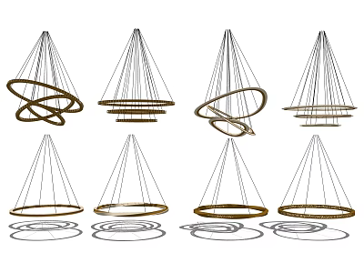 Modern Chandelier Designs With Circular Rings And Metal Frames For Interior Decor 3d model