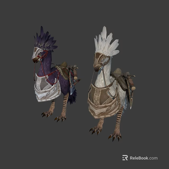 Fantasy Character and Feathered Mounts with Decorative Saddles and Ornate Armor 3d model 